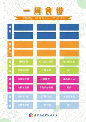 瑞安市汀田实验小学第1周食谱